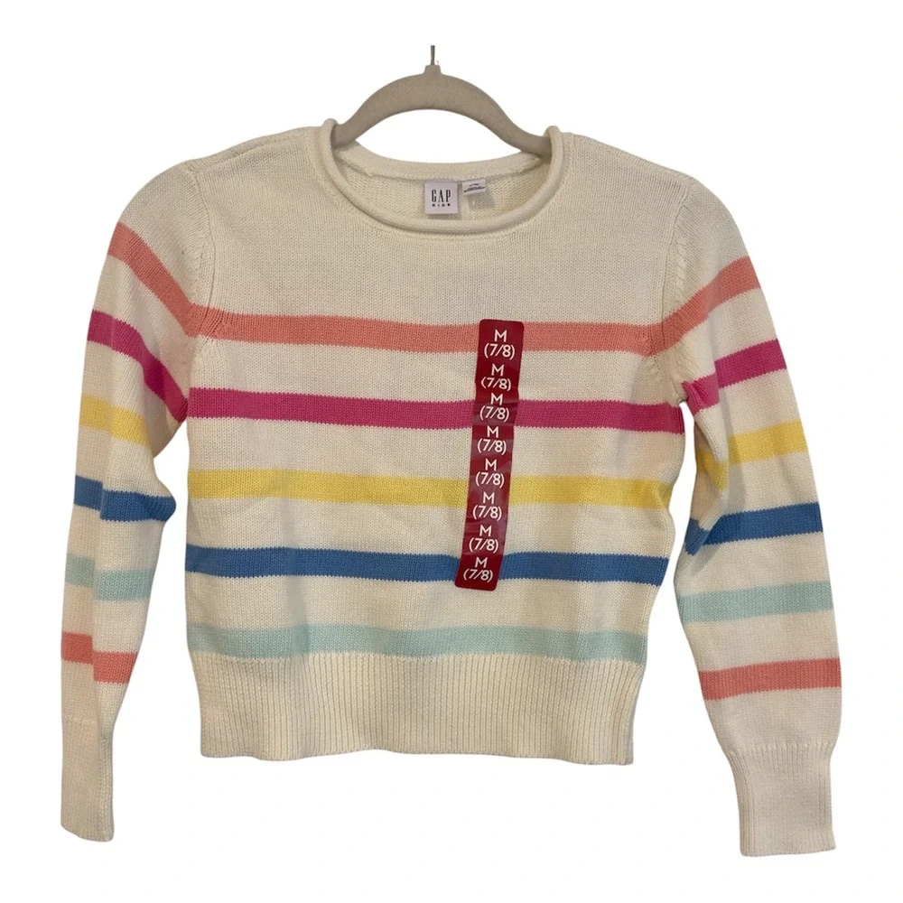 Gap Kids Girls M 7/8 Spring Sweater Rainbow Stripe‎ Cotton Knit GKSJF02X-168